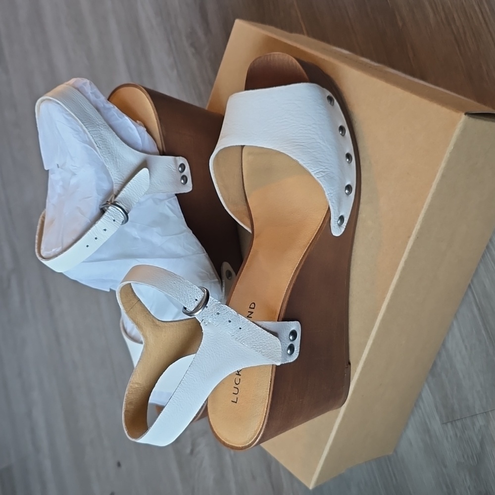 Lucky BRAND Lk-zashti Wedge Women's Sz 10m Angora Vegetable Tumbled Leather - Picture 2 of 8